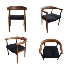 Open Backrest Wooden Dining Chair with Fabric Cushion, Patio Furniture Chair Outdoor Garden Furniture Chair for Dining