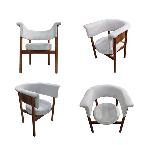 Wooden Dining Chair with Wrap-around Backrest and Fabric Cushion, Patio Furniture Chair Outdoor Garden Furniture
