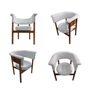 Wooden Dining Chair with Wrap-around Backrest and Fabric Cushion, Patio Furniture Chair Outdoor Garden Furniture