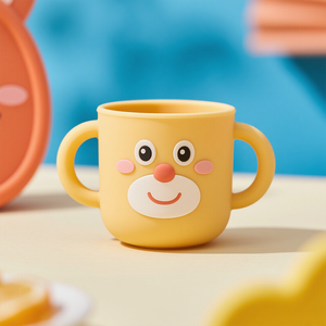 7oz Safe Soft & Spill-Proof Food Grade Silicone Training Cup with Cartoon Pattern Infants for Home Use Two Handles Reusable