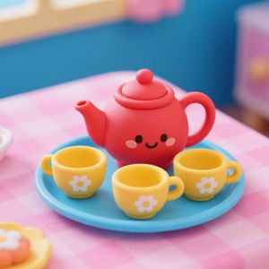 5PCS Tea Set Toy Silicone Pretend Play Tea Party Kit with Teapot Cups & Tray BPA-Free Toddler Toys for Girls & Boys Ages 2-5