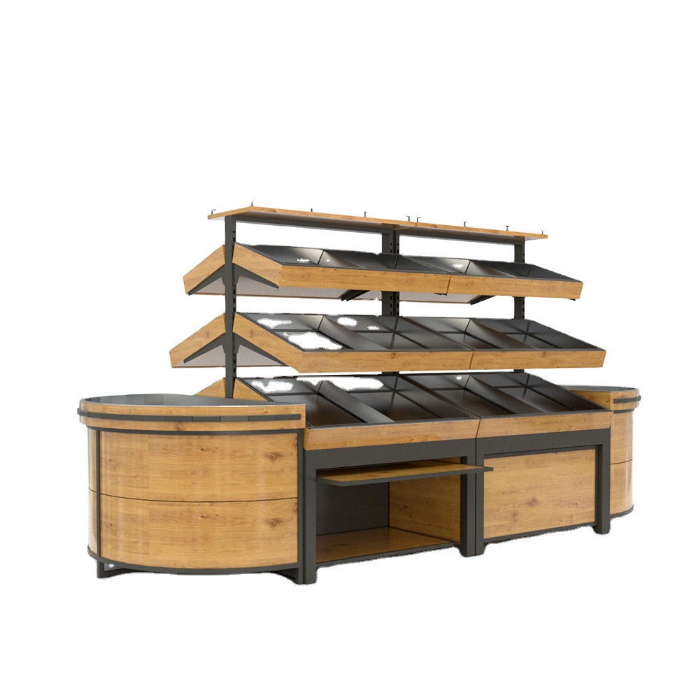 Heavy Duty Supermarket Fruit and Vegetable Display Stand Rack with Large Storage Space