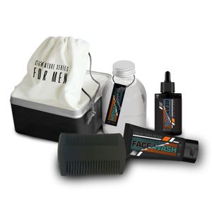 Tin Box Mens Grooming Gift Sets 150ml Body Wash, 75ml Face Wash, 30ml Beard Oil, Black Comb