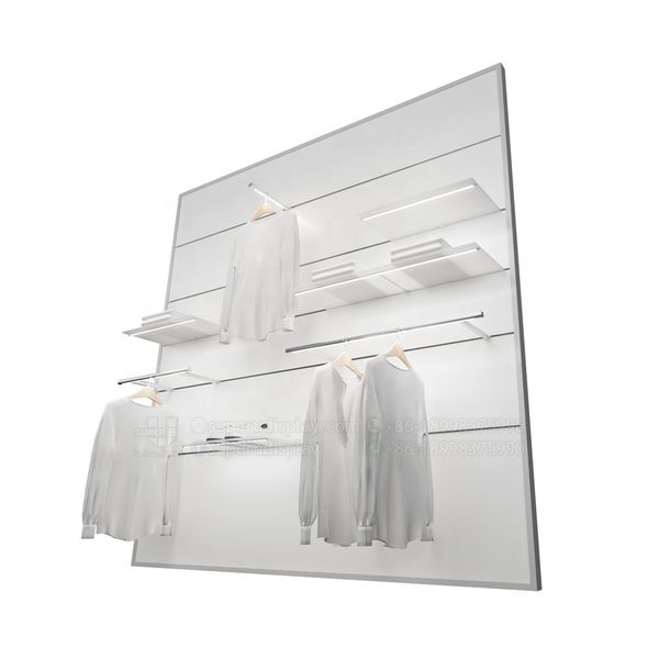 New Design Wire-free Adjustable LED Acrylic Shelf Fashion Garment Interior Decoration Wall Display Rack for Clothing