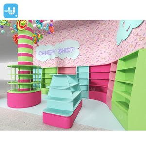 Custom Colorful Candy Lollipop Round Display Shelf Decoration Bespoke Mall Kiosk Wooden Sweets Store Fixture Candy Kiosk Design