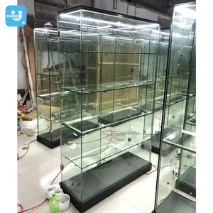 Customized Auto Parts Showroom Display Rack Lockable Led Light Glass Display Showcase