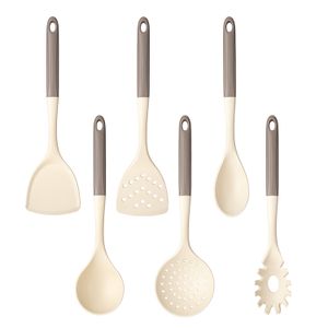 6-Piece Food Grade Silicone Kitchen Utensil Set Heat Resistant Non-Slip Handle Cooking Utensils Including Spoon and Spatula