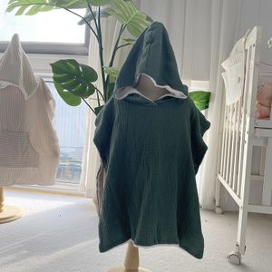Wholesale 100% Organic Cotton Muslin Waffle Hooded Muslin Bath Beach Swim Towel Poncho for Baby Kids