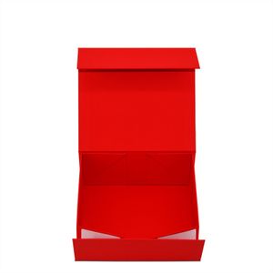 Big Logo Folding Collapsible Red Hard Rigid Cardboard Magnetic Flip Closure Gift Box Packaging with Custom logo