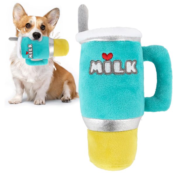 AFP Stress Relief Milk Mug Soft Plush Dog Squeaky Chew Toy Durable Interactive Pet Puppy Chewing Toy With Crinkle Sound Squeaker