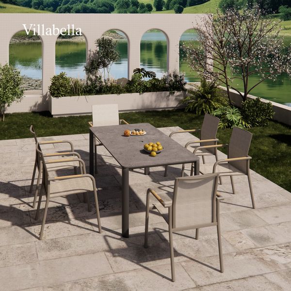 Villabella Outdoor Dining Set Garden Furniture Aluminum Frame 6 Seater Patio Restaurant Table Chairs