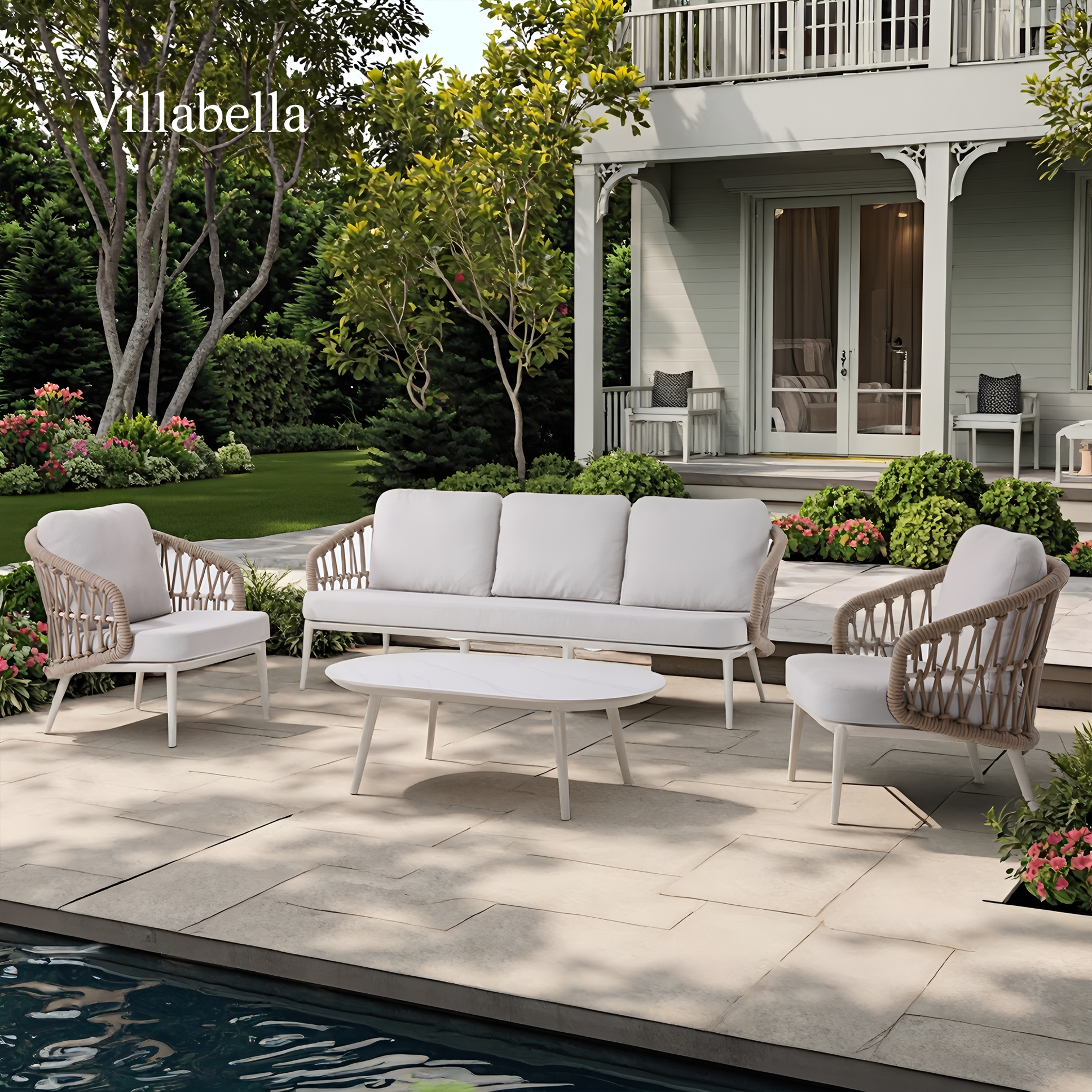 Villabella All Weatherproof Modern Garden Sofa Set Luxury Aluminum Frame Patio Furniture Outdoor Lounge Sofa Set