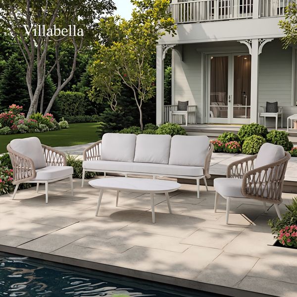 Villabella All Weatherproof Modern Garden Sofa Set Luxury Aluminum Frame Patio Furniture Outdoor Lounge Sofa Set