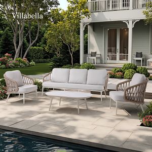 Villabella All Weatherproof Modern Garden Sofa Set Luxury Aluminum Frame Patio Furniture Outdoor Lounge Sofa Set