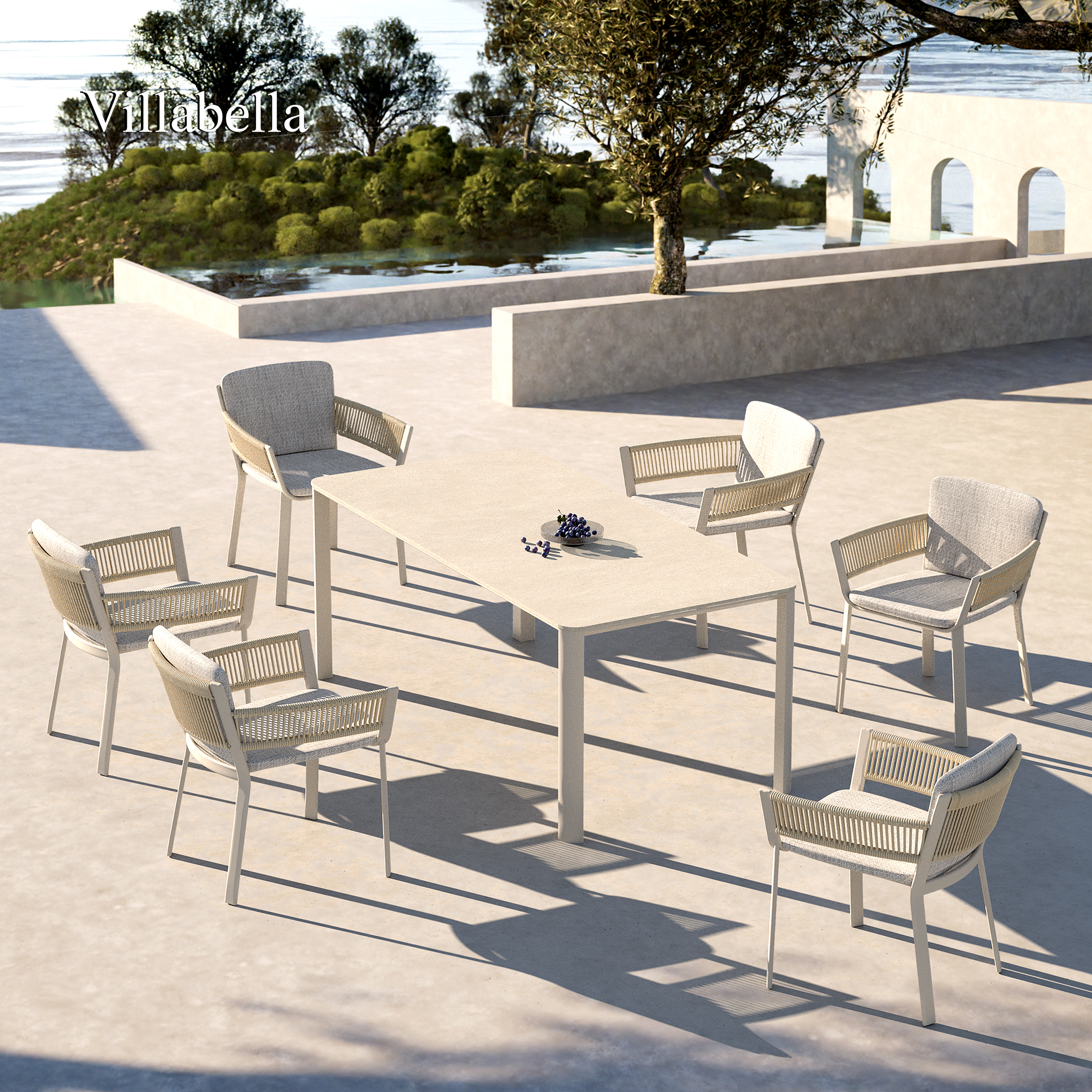 Villabella Aluminum Outdoor Dining Table and Chairs Set Woven Rope Restaurant Patio Furniture Garden Table Set