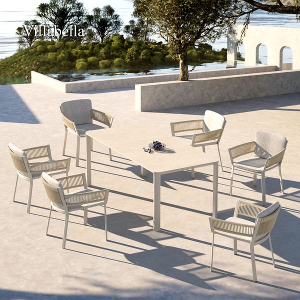 Villabella Aluminum Outdoor Dining Table and Chairs Set Woven Rope Restaurant Patio Furniture Garden Table Set