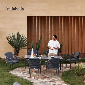 Villabella Aluminum Outdoor Dining Table and 6 Chairs Set Rope Woven Garden Restaurant Furniture Patio Dining Set