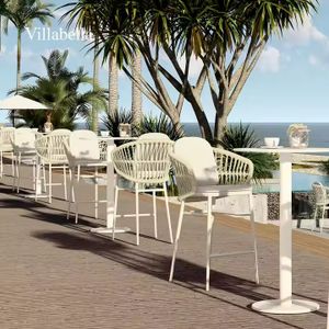 Modern Rope Aluminum Outdoor Bar Chair High End Quality Patio Garden Restaurant Commercial Furniture High Chairs