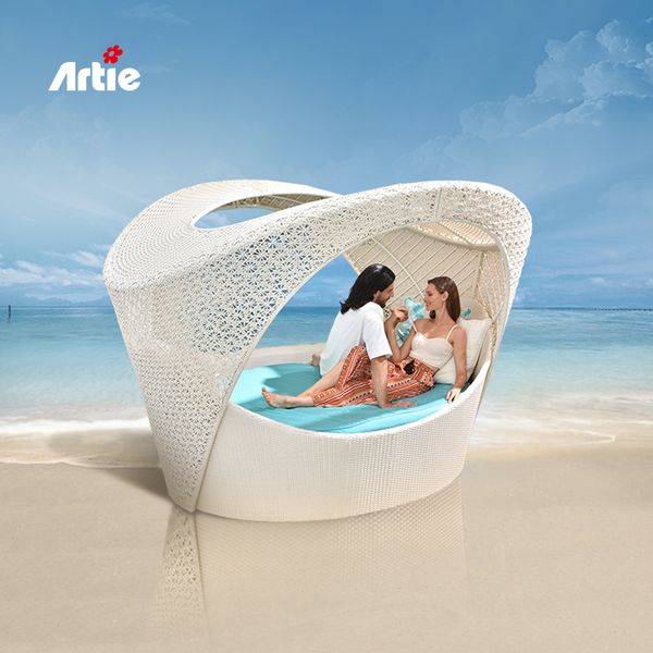 Artie Double Rattan Sunbed With Canopy Alum Frame Leisure Garden Patio Backyard Poolside Daybed Outdoor