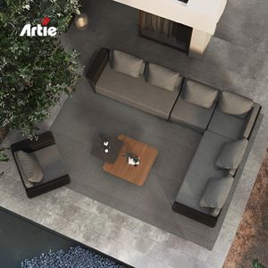Artie Outdoor Garden Sofa Weather Resistant Rattan Woven Aluminum Frame Modular Design Patio Lawn Backyard Furniture Sofa Set