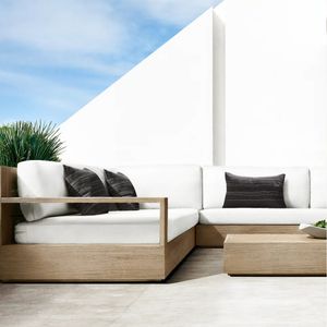 New Design Garden Sofa and Thick Cushions Wicker Patio Teak Wood Sofa Outdoor Furniture Set