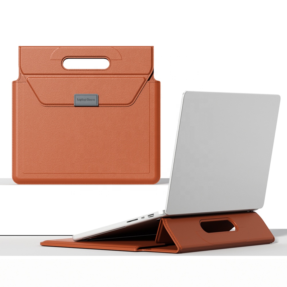 13-14" Portable Business Handle Briefcase PU Leather Foldable Laptop Stand Sleeve Bag for MacBook Air 13.3 Pro 14