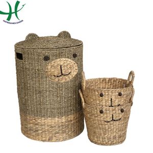 Modern Woven Seagrass Storage Basket Set 2 New Square Animal Shape Iron Frame Bamboo Plastic Fabric Cloth Bathroom Bedding