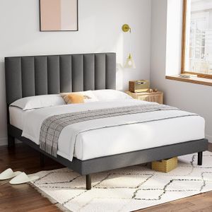 Easy Assembly Strong Wooden Slats King Queen Size Bed Frame Velvet Upholstered Platform Beds
