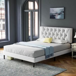 Latest Design Bed Platform Frame with Adjustable Headboard Strong Wooden Slats Support Up-Holstered Beds Fabric ODM MDF