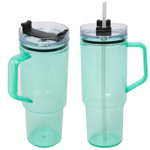 Custom Logo Plastic 40oz Tumbler with Handle and Straw, Clear Tumbler ,Reused Water Bottle  Two Ways Drinking