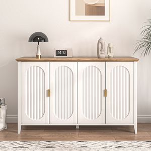 Fluted Panel Dining Living Room Coffee bar Cabinet Furniture 4 Door Wooden Kitchen Buffet Sideboard