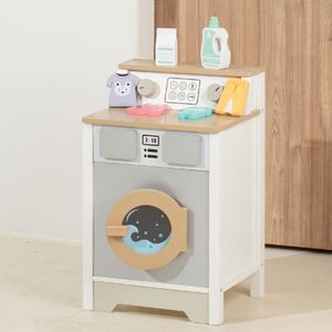 COMMIKI Wooden Japanese Style Pretend Washing Machine Toy for Kids Educational Household Role Play Laundry Toy for Toddlers