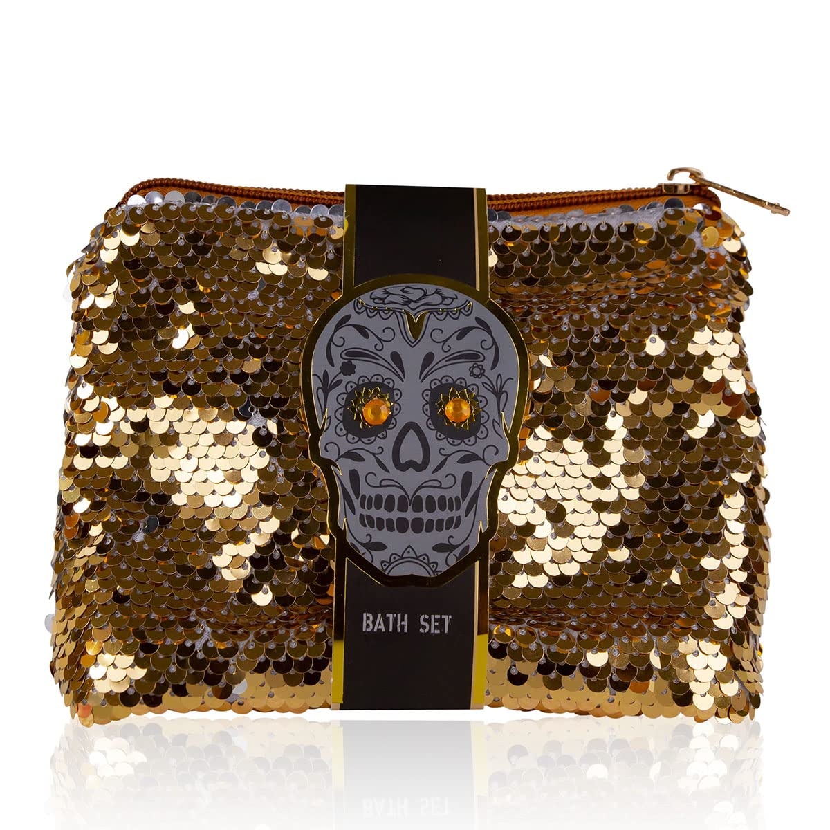 OEM Skull Chic Gift Set in White Musk Fragrance, 3pcs Gift Set in Stylish Sequin Cosmetic Bag in Skull-hand Cream and Body Mist