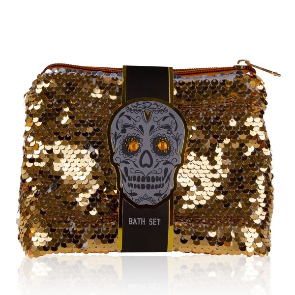 OEM Skull Chic Gift Set in White Musk Fragrance, 3pcs Gift Set in Stylish Sequin Cosmetic Bag in Skull-hand Cream and Body Mist