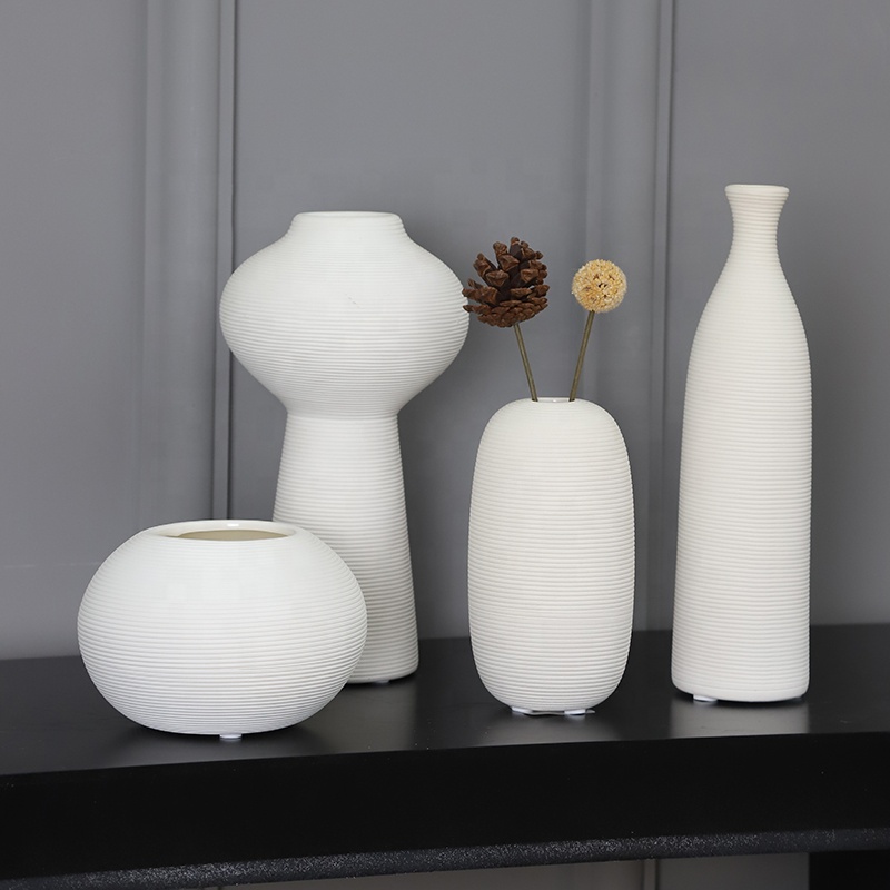 Union Source Co., Ltd. Wholesale Modern Contemporary Minimalist Mordic Decorative Striped White Ceramic Vase
