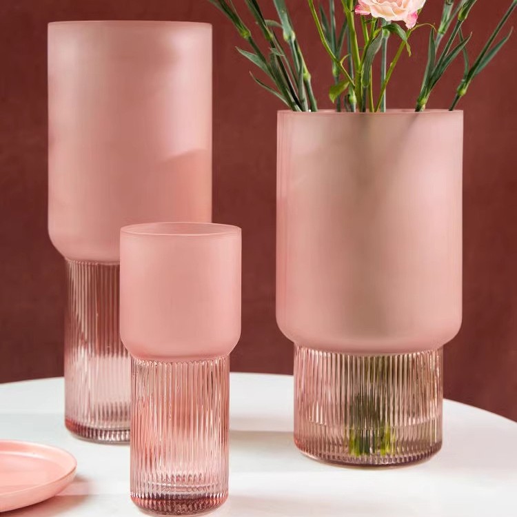 Union Source Co., Ltd. Wholesale Pink Modern Decorative Frosted Glass Vase