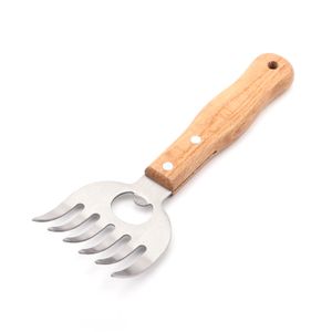 Multi-Function Stainless Steel BBQ Tools with Wooden Handle Shredding Claws for Kitchen or Outdoor Use