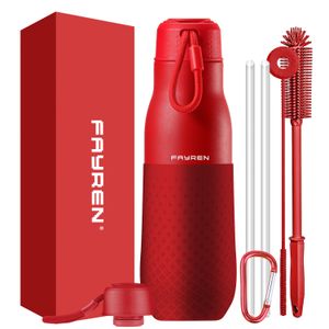 FAYREN New Laser Engraved Double Wall Stainless Steel Vacuum Flask Water Bottle with Nylon Cord