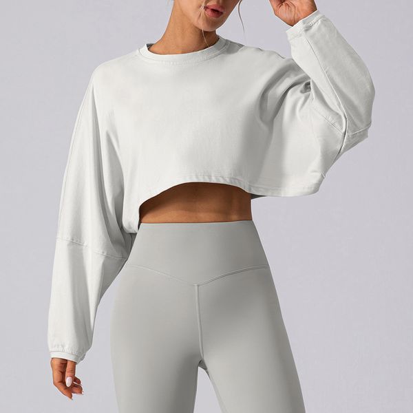 Wholesale Loose Long Sleeve Sweatshirt Casual Cropped Pullover Workout Clothing Yoga Crop Top