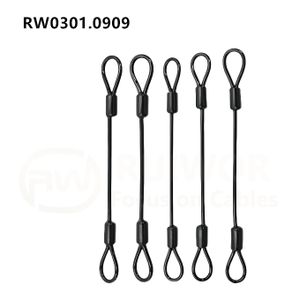 RUIWOR RW0301 5MM Thick Anti-theft Safety Suspension Rope Stainless Steel Cable Coated Black Rubber with Loop at Both Ends