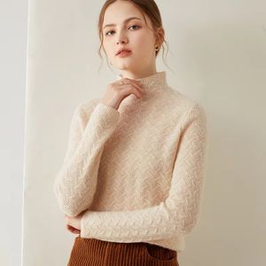 New Design Women Half High Collar Cashmere Pullover Slim Knit Organic Cashmere Sweater for Women