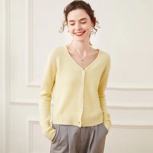 Customize OEM ODM V Neck Cashmere Cardigan Women Knit Sweater Top Wool Cashmere Pullover