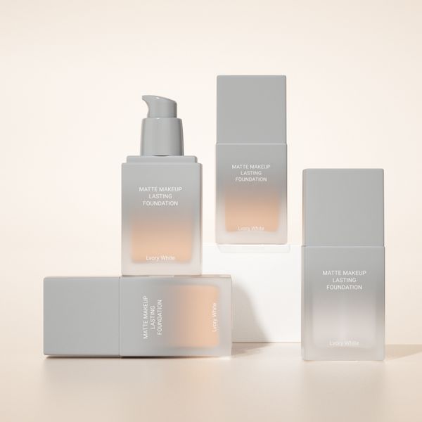 Wholesale 30ml 1oz Custom Empty Flat square Glass Liquid Makeup Packaging Frosted Luxury Foundation Pump Glass Bottle