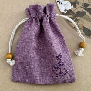 Eco-friendly Natural Cotton Fabric Mini Exquisite Purple Cotton Drawstring Bag Jewelry Packaging Bag