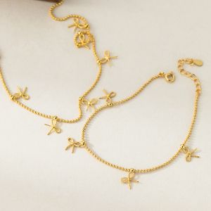 Fine Jewelry Necklaces Women Sterling Silver 925 Gold Plated Bow Bowknot Bead Ball Chain Necklaces Bracelets Jewelry Set