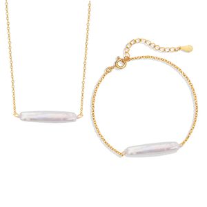Fine Jewelry Necklaces Women Sterling Silver 925 Natural Irregular Baroque Pearl Gold Plated Necklace Bracelets Jewelry Set