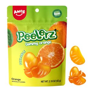 Amos Peelerz Candy Gummy Peelable Orange Sweet Original Flavored Peeled Gummy Candy