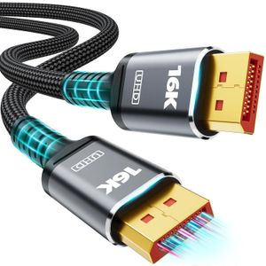 16K DP 2.1 8K240hz 4K240hz 54Gbps Hdr Video Audio Displayport Cable DP Connector for Gaming Laptop Tv Xbox Projector Monitor