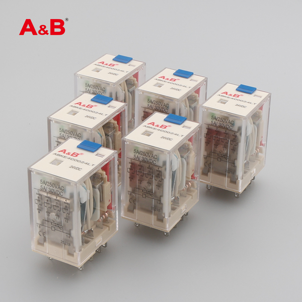A&B ABKE4C0024LT 4-Pole 24VDC 5A Miniature Universal Relay Timer Small Transparent Dpdt Socket Ultra-Thin Manufacturer