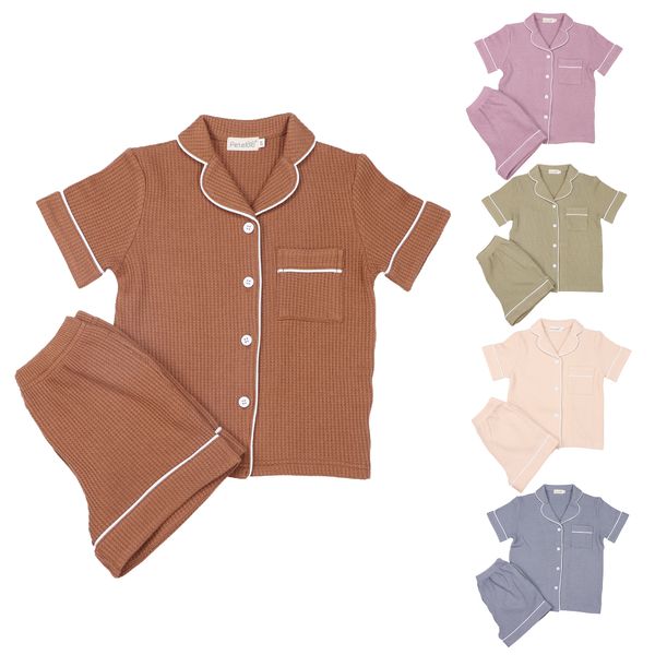 Custom Logo  Luxury Cotton Kids Sleepwear Toddler Waffle Kids Baby Pajamas Comfortable Children's Clothing Pajamas for Summer